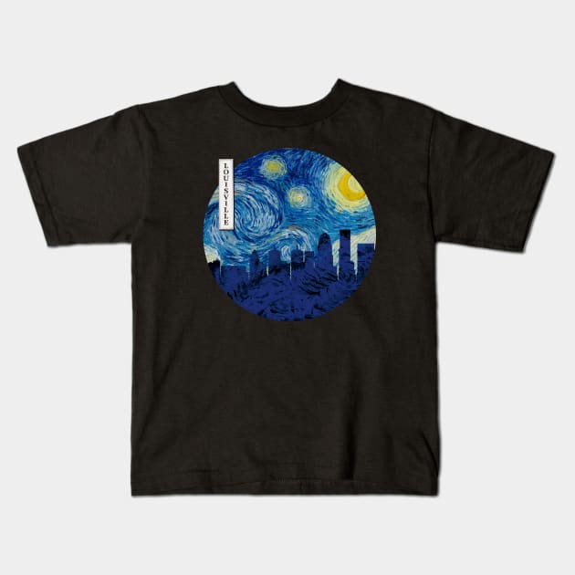 Louisville Van Gogh Starry Night Circle Kids T-Shirt by Ferrazi